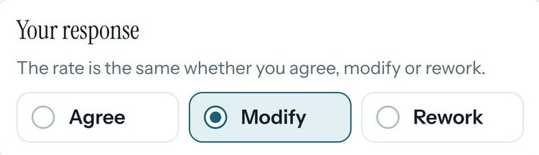 A lawyer's response in AnswerLoop: Agree, Modify or Rework, with Modify selected.